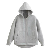 2025 Casual Women'S Soild Zipper Hoodie Long Sleeve Big Pocket Zipper Jacket with Hood Female Loose Outerwear Coat Tops