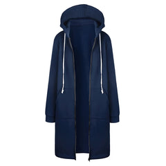 2025 Autumn High Quality Women Long Hoodies Sweatshirt Coat Zip up Outerwears Hooded Jacket Pockets Large Size Outwear Tops