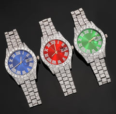 4-Peice Iced Out Watch & Cuban Chain, Bracelet And Cross Bundle Set