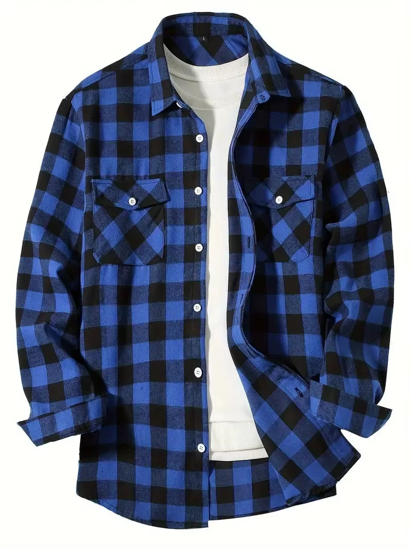 Spring and Autumn Fashion Cotton Long Sleeve Men'S Shirt New Brushed Red Plaid Business Leisure Fit Flannel No Iron