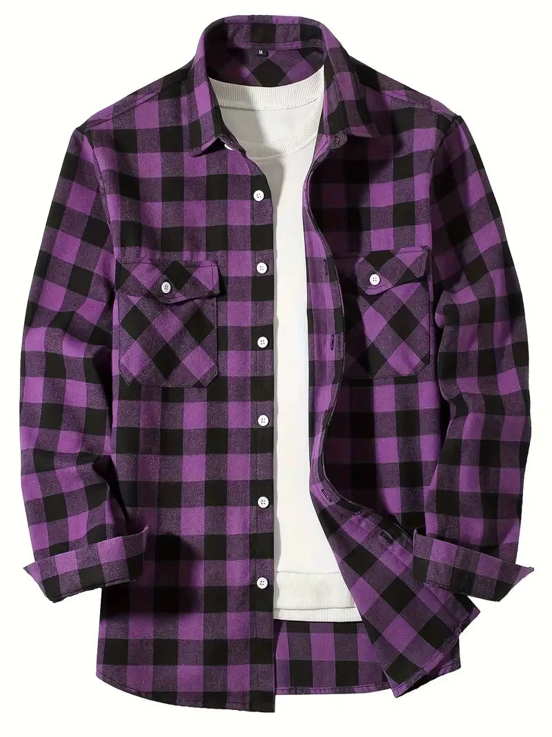Spring and Autumn Fashion Cotton Long Sleeve Men'S Shirt New Brushed Red Plaid Business Leisure Fit Flannel No Iron