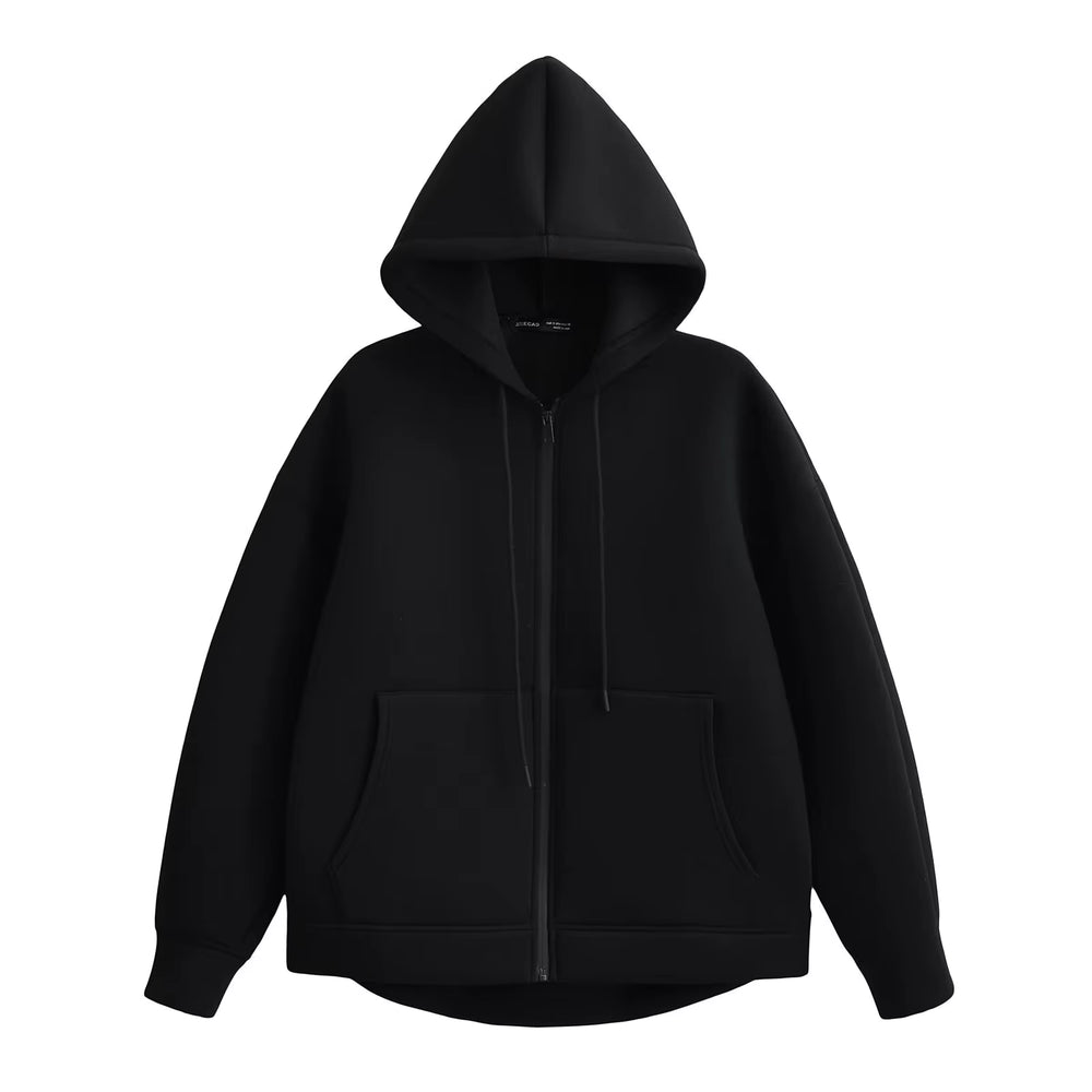 2025 Casual Women'S Soild Zipper Hoodie Long Sleeve Big Pocket Zipper Jacket with Hood Female Loose Outerwear Coat Tops