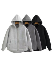 2025 Casual Women'S Soild Zipper Hoodie Long Sleeve Big Pocket Zipper Jacket with Hood Female Loose Outerwear Coat Tops