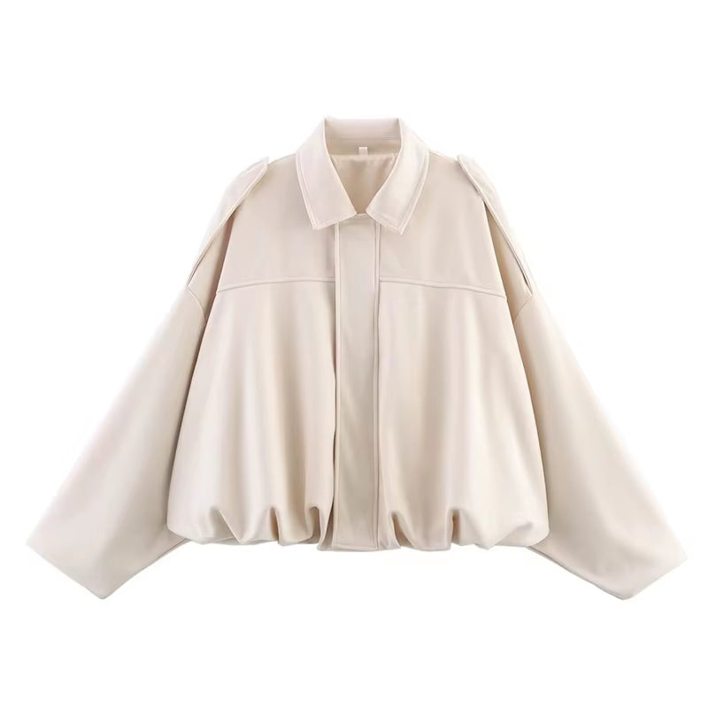 Women'S Bomber Jackets Coats Fashion Turn-Down Collar Long Sleeve Loose Coats Vintage Female Outerwear Chic Tops