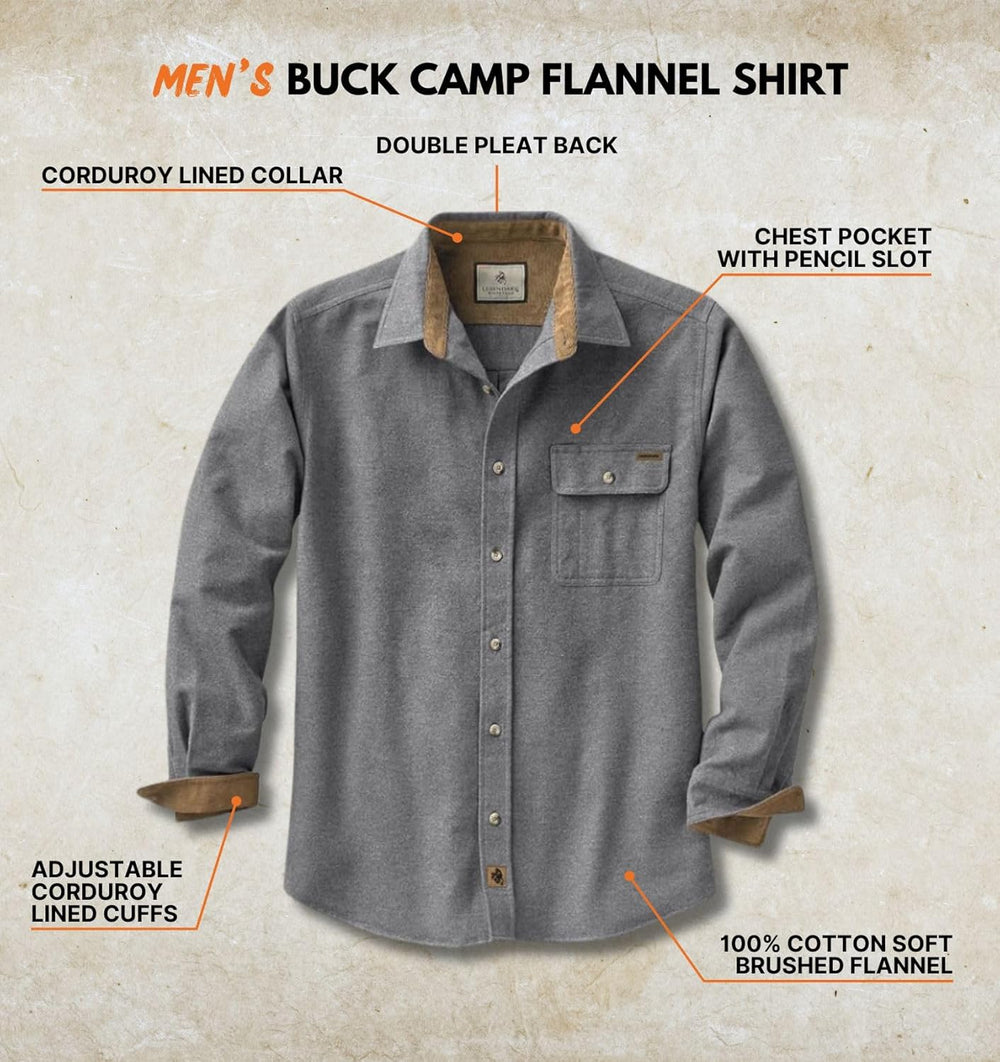 Men'S Flannel Shirt Long Sleeve Button down 100% Cotton