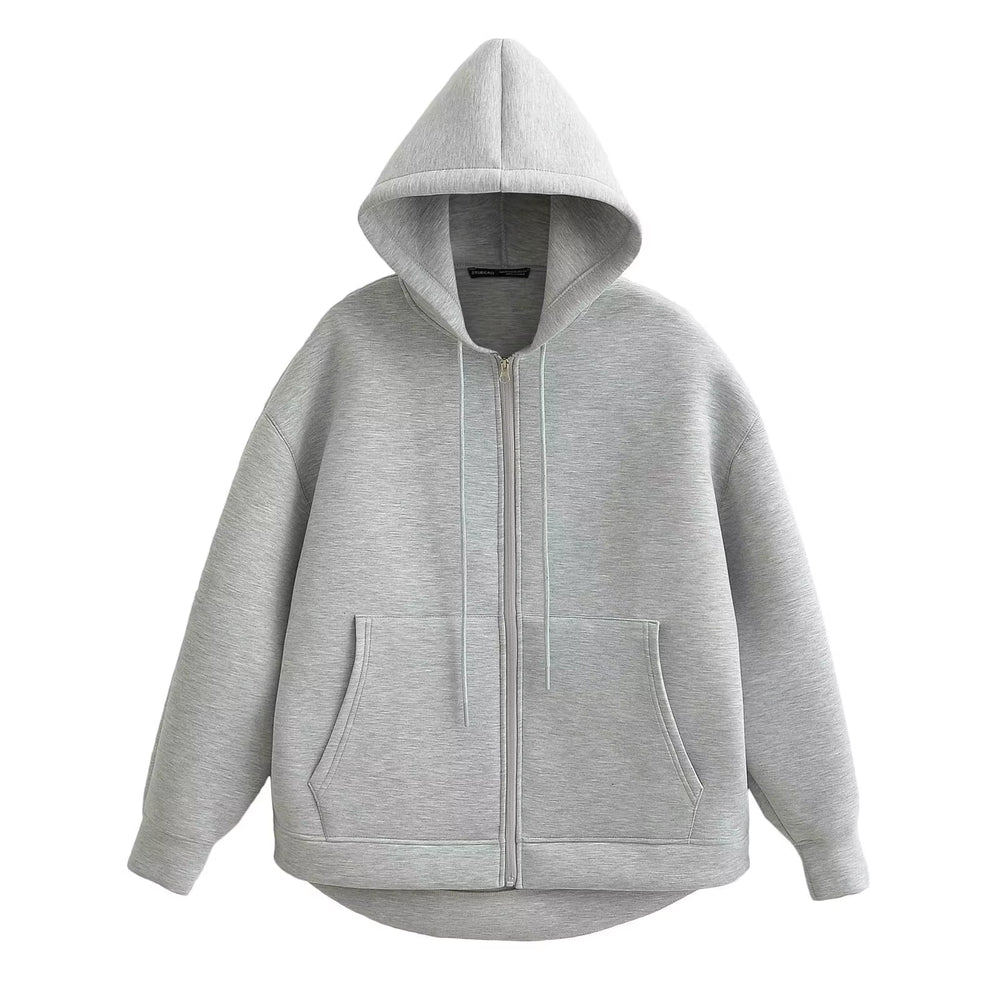 2025 Casual Women'S Soild Zipper Hoodie Long Sleeve Big Pocket Zipper Jacket with Hood Female Loose Outerwear Coat Tops