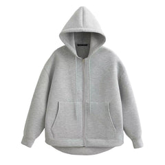 2025 Casual Women'S Soild Zipper Hoodie Long Sleeve Big Pocket Zipper Jacket with Hood Female Loose Outerwear Coat Tops