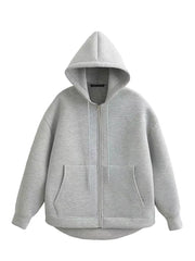 2025 Casual Women'S Soild Zipper Hoodie Long Sleeve Big Pocket Zipper Jacket with Hood Female Loose Outerwear Coat Tops
