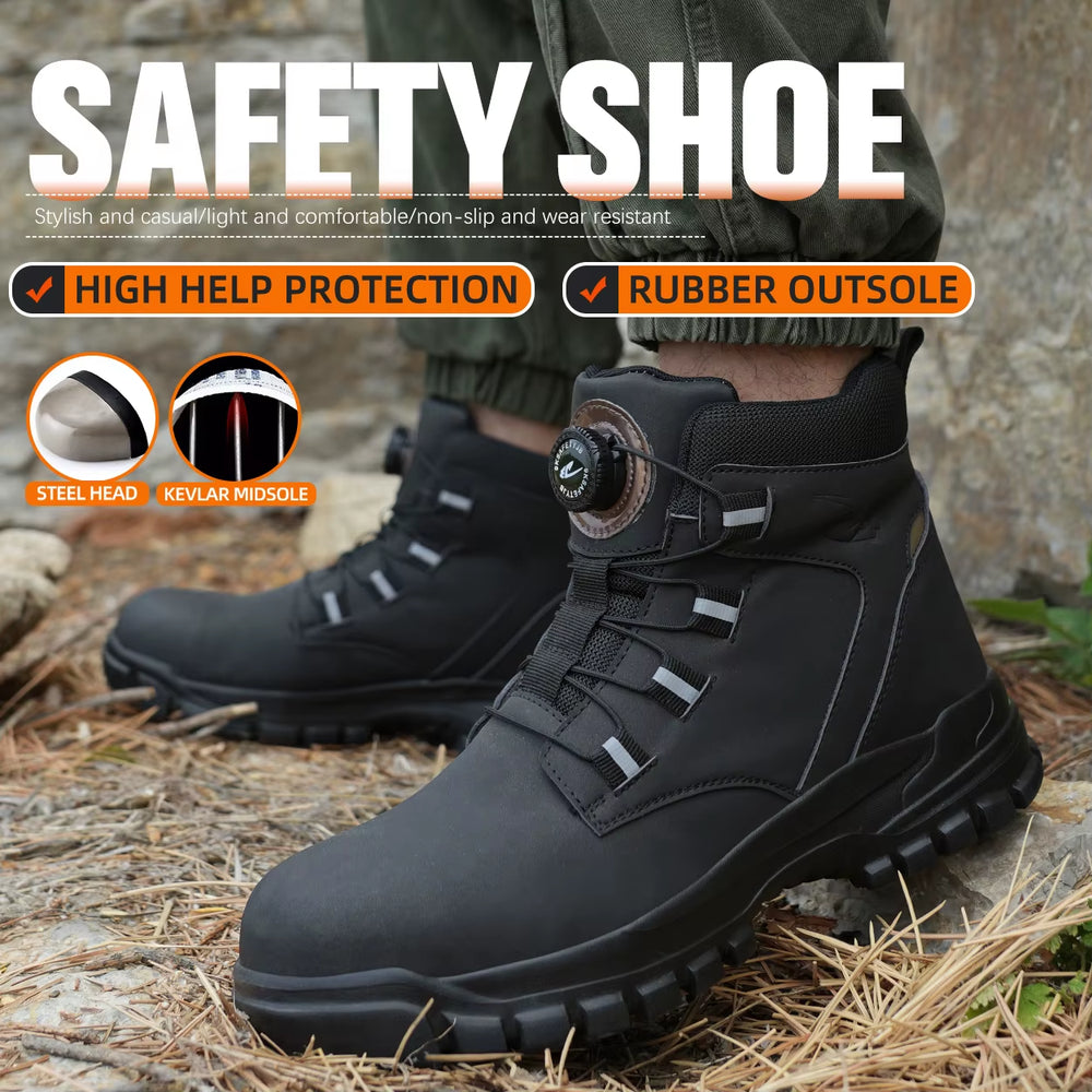 Waterproof Safety Boots Men Indestructible Steel Toe Work Boots Anti-Smash Stab-Resistant Safety Shoes Biker Botas Para Hombre