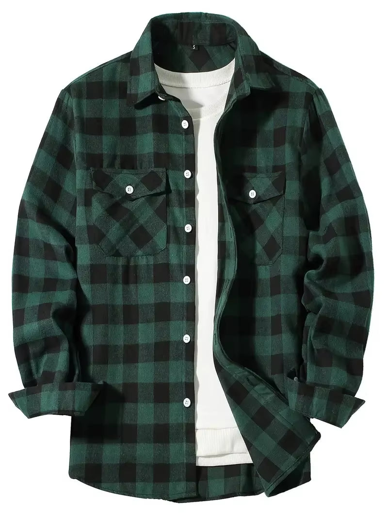 Spring and Autumn Fashion Cotton Long Sleeve Men'S Shirt New Brushed Red Plaid Business Leisure Fit Flannel No Iron