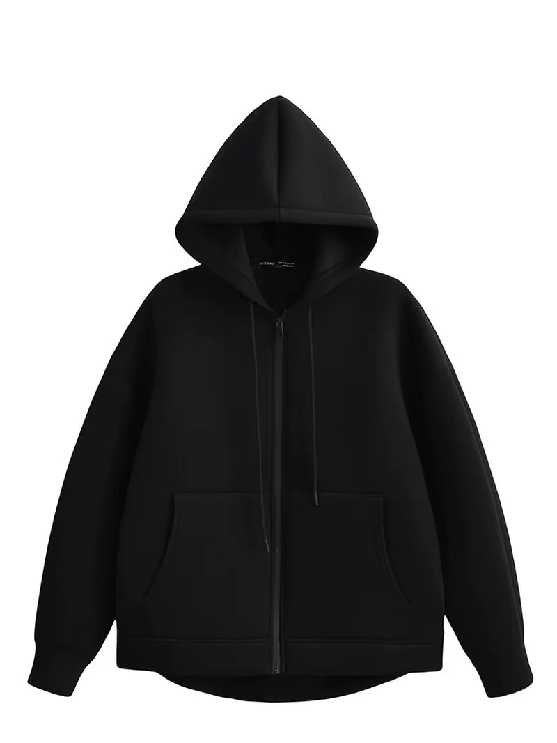 2025 Casual Women'S Soild Zipper Hoodie Long Sleeve Big Pocket Zipper Jacket with Hood Female Loose Outerwear Coat Tops