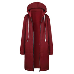 2025 Autumn High Quality Women Long Hoodies Sweatshirt Coat Zip up Outerwears Hooded Jacket Pockets Large Size Outwear Tops
