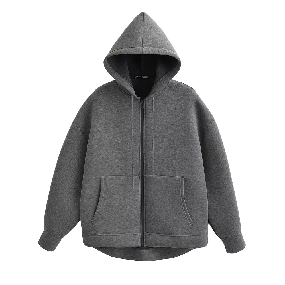 2025 Casual Women'S Soild Zipper Hoodie Long Sleeve Big Pocket Zipper Jacket with Hood Female Loose Outerwear Coat Tops