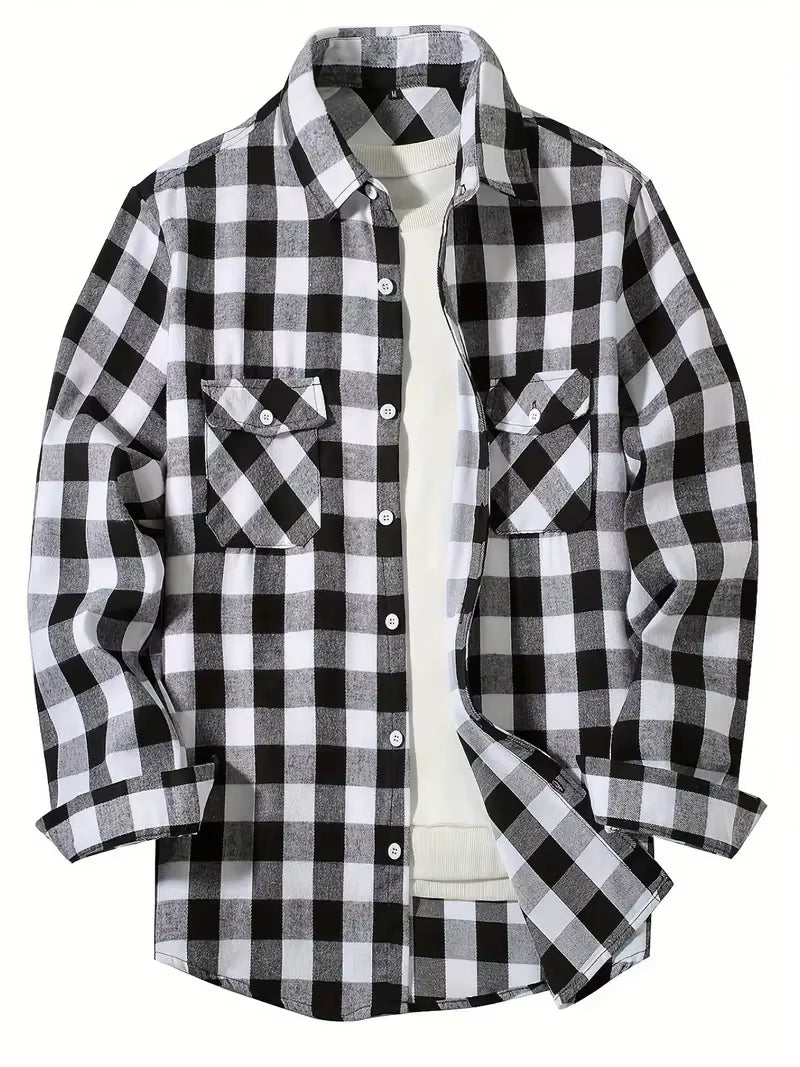 Spring and Autumn Fashion Cotton Long Sleeve Men'S Shirt New Brushed Red Plaid Business Leisure Fit Flannel No Iron