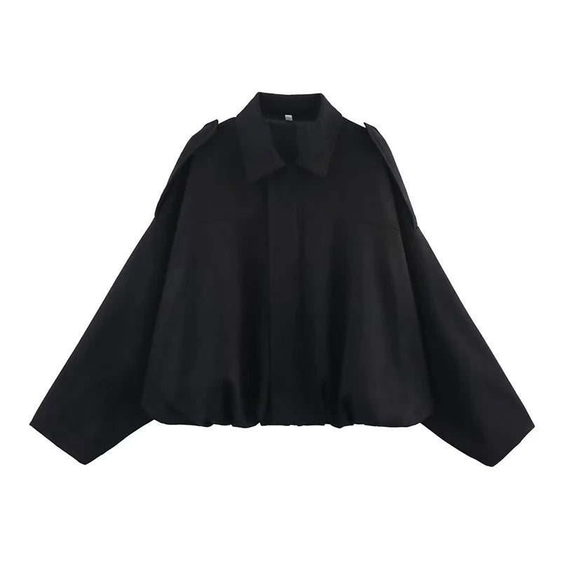 Women'S Bomber Jackets Coats Fashion Turn-Down Collar Long Sleeve Loose Coats Vintage Female Outerwear Chic Tops