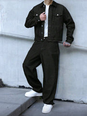 Mens Dark Blue Denim 2 peice set, casual jacket and lose fit pants
