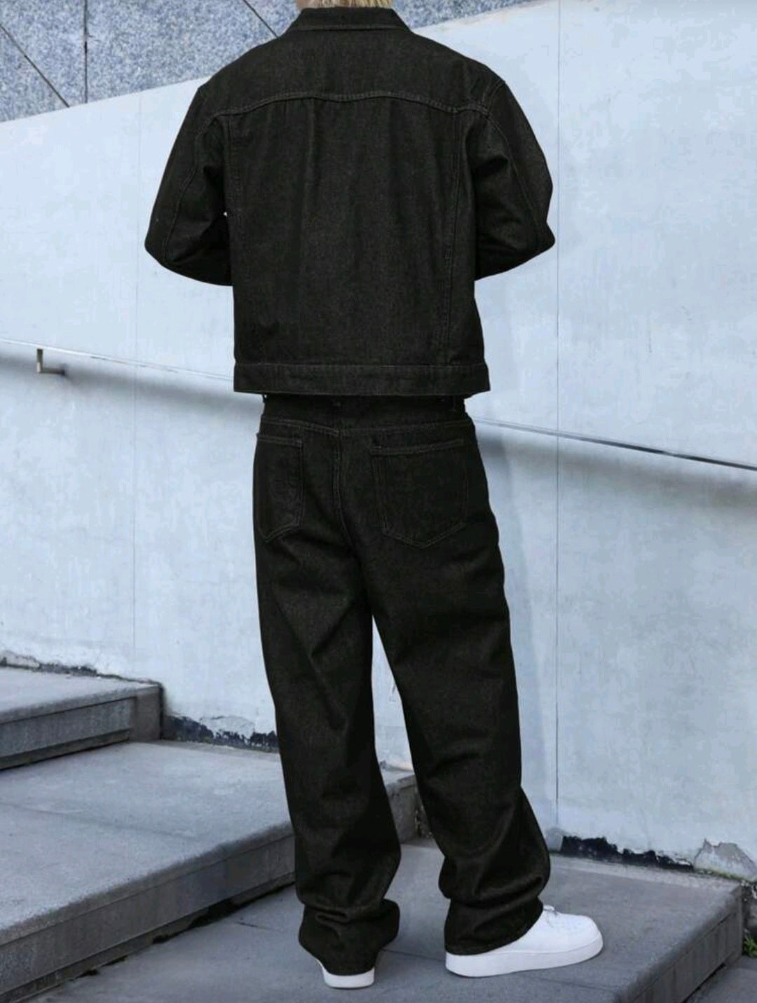 Mens Dark Blue Denim 2 peice set, casual jacket and lose fit pants
