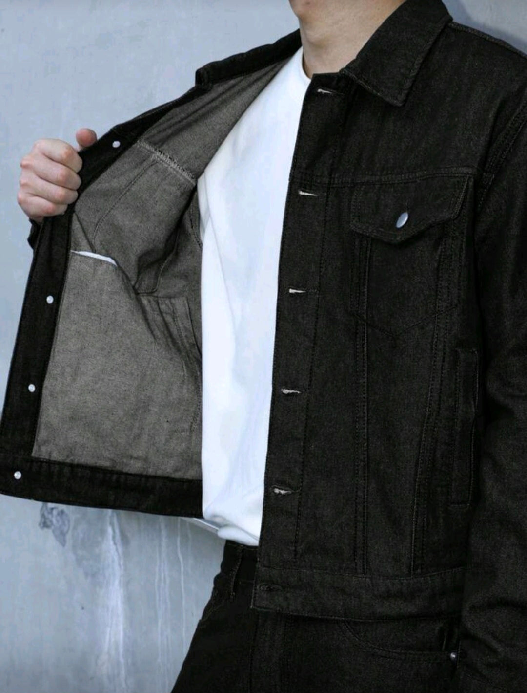 Mens Dark Blue Denim 2 peice set, casual jacket and lose fit pants